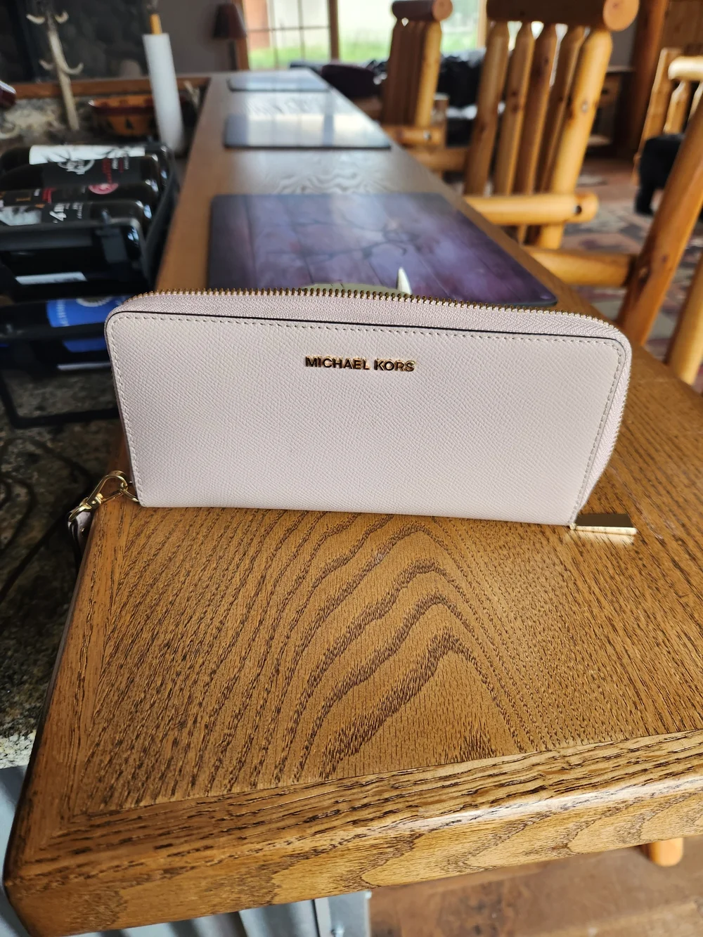 Michael Kors Pale Pink Leather Wristlet Clutch